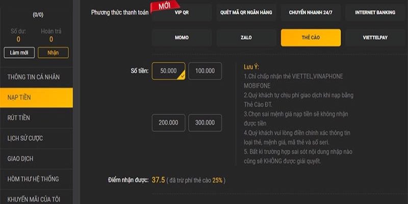 Hướng dẫn thao tác nạp tiền 888B cực chi tiết